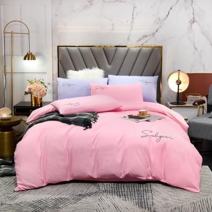 91家纺网 家纺一手货源 找家纺 （总）孟鑫家纺 2021新款加厚纯色刺绣磨毛四件套