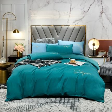 91家纺网 家纺一手货源 找家纺 （总）孟鑫家纺 2021新款加厚纯色刺绣磨毛四件套