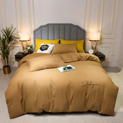 91家纺网 家纺一手货源 找家纺 （总）孟鑫家纺 2021新款加厚纯色刺绣磨毛四件套