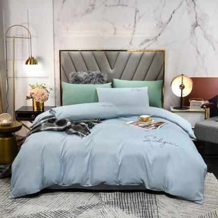 孟鑫家纺 2021新款加厚纯色刺绣磨毛四件套 炫彩灰