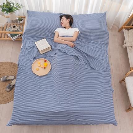 91家纺网 家纺一手货源 找家纺 乐童家纺 2021新款全棉色织水洗棉隔脏睡袋 蓝细条