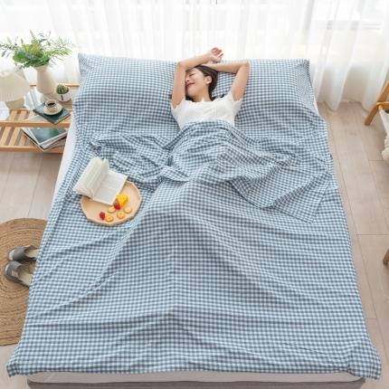 91家纺网 家纺一手货源 找家纺 乐童家纺 2021新款全棉色织水洗棉隔脏睡袋 天蓝小格