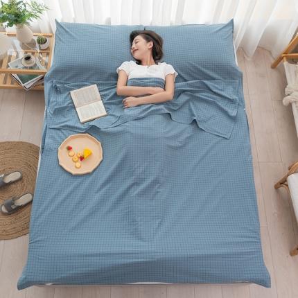 91家纺网 家纺一手货源 找家纺 乐童家纺 2021新款全棉色织水洗棉隔脏睡袋 雾蓝格