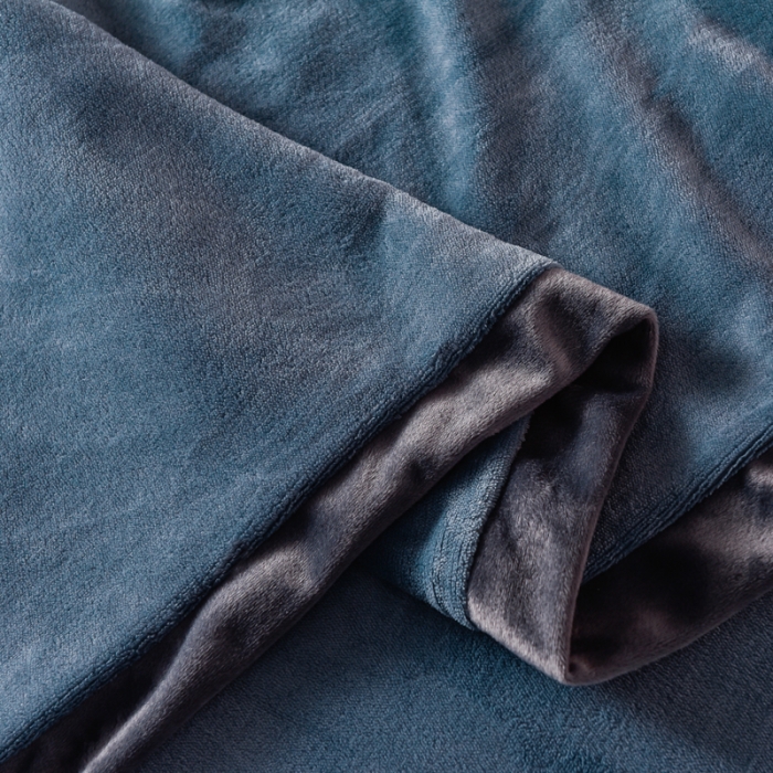 91家纺网 家纺一手货源 找家纺 简爱家纺2025款高克重牛奶绒拼角工艺四件套 H款-蓝灰