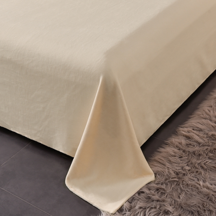 91家纺网 家纺一手货源 找家纺 简爱家纺2025款高克重牛奶绒拼角工艺四件套 H款-米黄