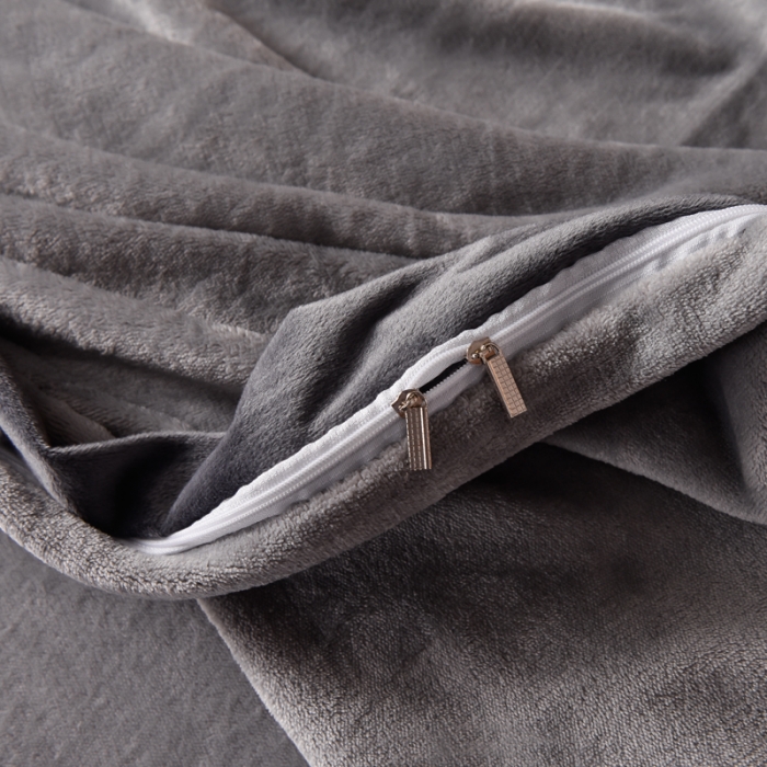 91家纺网 家纺一手货源 找家纺 简爱家纺2025款高克重牛奶绒拼角工艺四件套 H款-浅灰