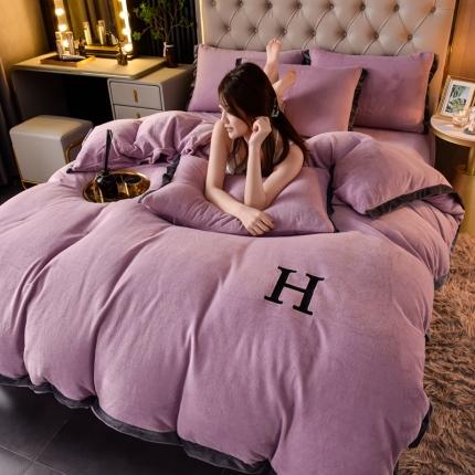 简爱家纺2025款高克重牛奶绒拼角工艺四件套 H款-浅紫