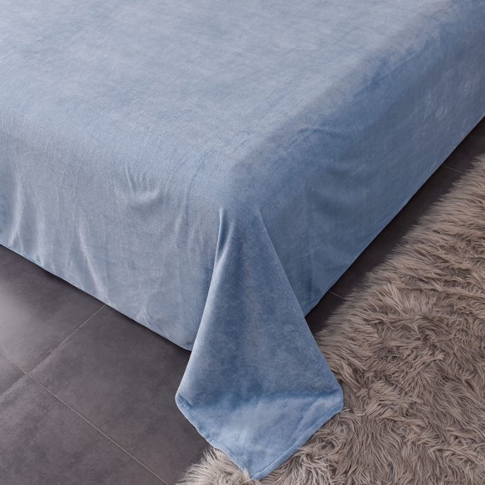 91家纺网 家纺一手货源 找家纺 简爱家纺2025款高克重牛奶绒拼角工艺四件套 H款-天蓝