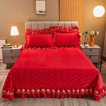 91家纺网 家纺一手货源 找家纺 恒爱2021新款清新雅致系列床盖被套枕套 雅致清新-大红