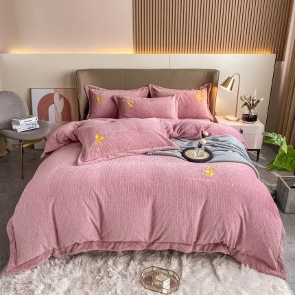 棉生活家纺 2021新款牛奶绒雕花刺绣四件套 野格-豆沙