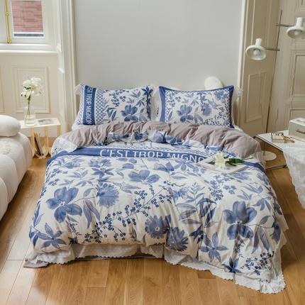 91家纺网 家纺一手货源 找家纺 （总）圆岛家纺新款冬季森系新款高档婴儿绒花边款加厚四件套