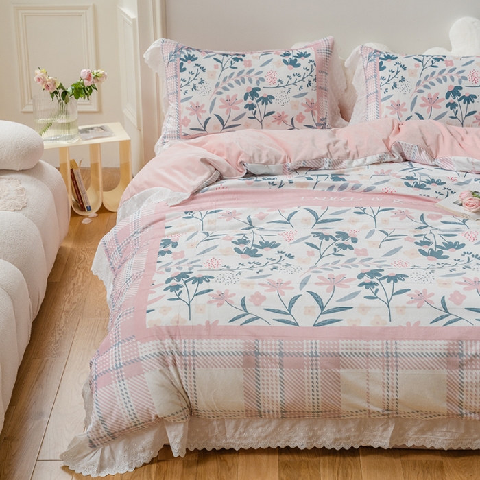 91家纺网 家纺一手货源 找家纺 （总）圆岛家纺新款冬季森系新款高档婴儿绒花边款加厚四件套