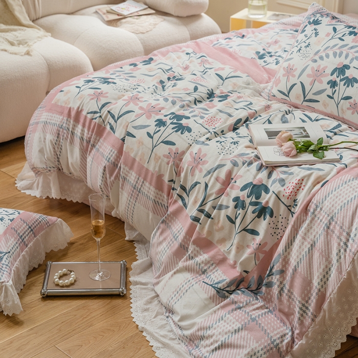 91家纺网 家纺一手货源 找家纺 （总）圆岛家纺新款冬季森系新款高档婴儿绒花边款加厚四件套