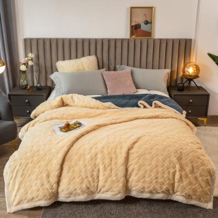 91家纺网 家纺一手货源 找家纺 摩妮卡 2025新款加厚立体提花双面绒毛毯 卡瑞拉-卡其