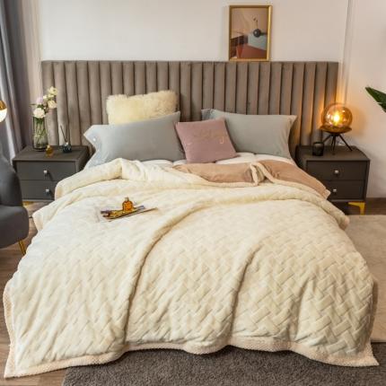 91家纺网 家纺一手货源 找家纺 摩妮卡 2025新款加厚立体提花双面绒毛毯 卡瑞拉-奶白