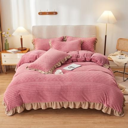 寐居2021新款韩版立体剪花牛奶绒四件套 格调-豆沙