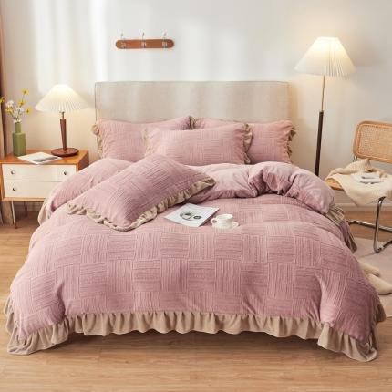 91家纺网 家纺一手货源 找家纺 寐居2021新款韩版立体剪花牛奶绒四件套 浪漫-粉