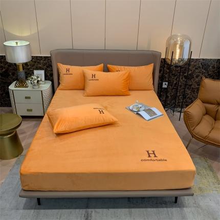 91家纺网 家纺一手货源 找家纺 首尔家纺2021新款水晶绒床笠款三件套 奶桔