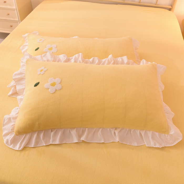 91家纺网 家纺一手货源 找家纺 2021 梦之岛 新款牛奶绒毛巾绣四件套 小雏菊-黄