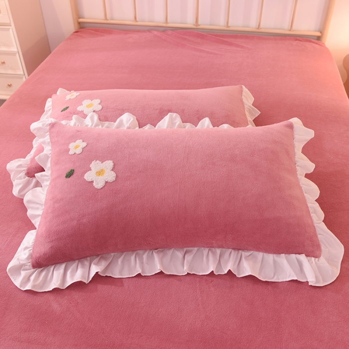 91家纺网 家纺一手货源 找家纺 2021 梦之岛 新款牛奶绒毛巾绣四件套 小雏菊-豆沙