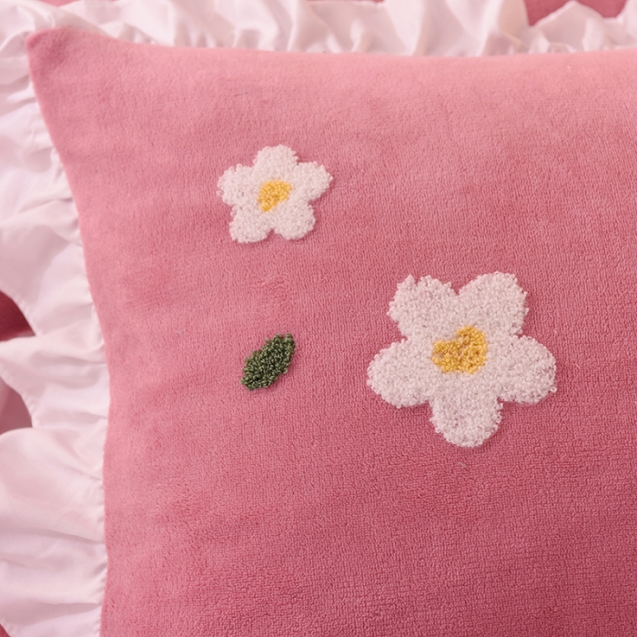 91家纺网 家纺一手货源 找家纺 2021 梦之岛 新款牛奶绒毛巾绣四件套 小雏菊-豆沙