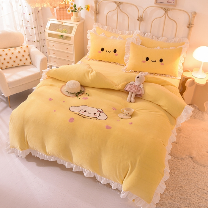 91家纺网 家纺一手货源 找家纺 2021 梦之岛 新款牛奶绒毛巾绣四件套 可爱兔-黄