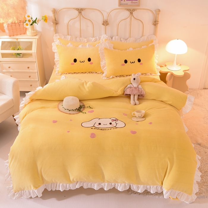91家纺网 家纺一手货源 找家纺 2021 梦之岛 新款牛奶绒毛巾绣四件套 可爱兔-黄