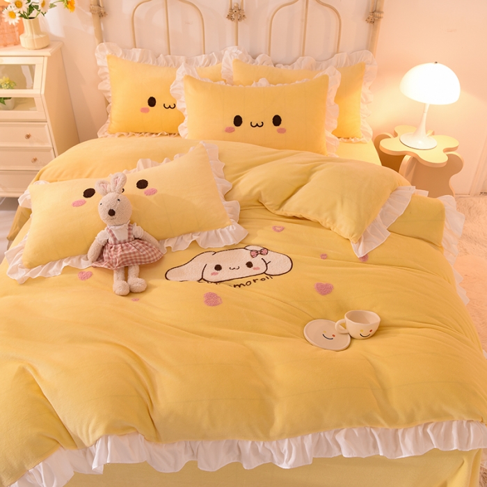 91家纺网 家纺一手货源 找家纺 2021 梦之岛 新款牛奶绒毛巾绣四件套 可爱兔-黄