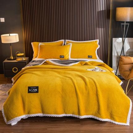 91家纺网 家纺一手货源 找家纺 宅部落2021新款法莱绒牛奶绒毯三层夹棉多功能毛毯 姜黄+深灰