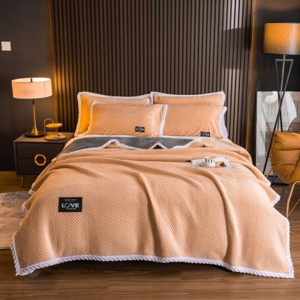 91家纺网 家纺一手货源 找家纺 宅部落2021新款法莱绒牛奶绒毯三层夹棉多功能毛毯 浅玉+深灰