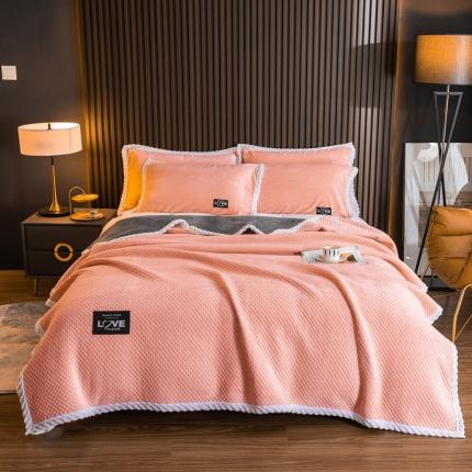 宅部落2021新款法莱绒牛奶绒毯三层夹棉多功能毛毯 温馨粉+深灰