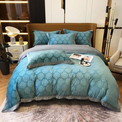 91家纺网 家纺一手货源 找家纺 爱缦2021格调系列实拍230克婴儿绒四件套 浅石蓝