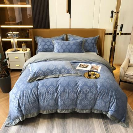 91家纺网 家纺一手货源 找家纺 爱缦2021格调系列实拍230克婴儿绒四件套 烟灰蓝