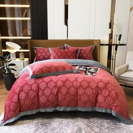 爱缦2021格调系列实拍230克婴儿绒四件套 波尔多红