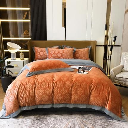 爱缦2021格调系列实拍230克婴儿绒四件套 流沙橘