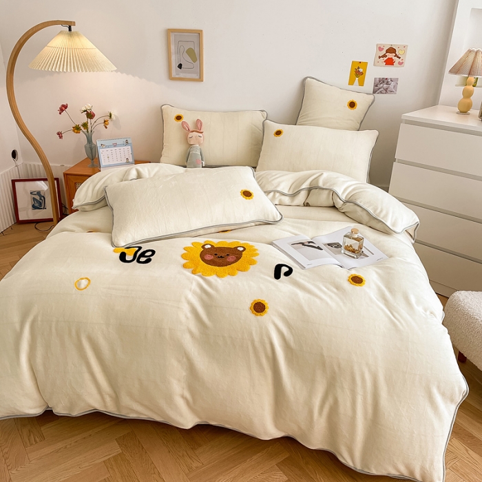 91家纺网 家纺一手货源 找家纺 （总）绒兔兔 2021秋冬牛奶绒毛巾绣韩版床裙床单四件套