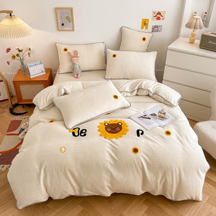 91家纺网 家纺一手货源 找家纺 （总）绒兔兔 2021秋冬牛奶绒毛巾绣韩版床裙床单四件套