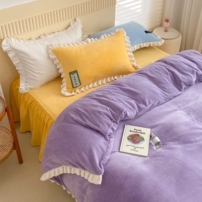 91家纺网 家纺一手货源 找家纺 金爱家2021新款牛奶绒230g糖果色四件套 糖果色-风信紫