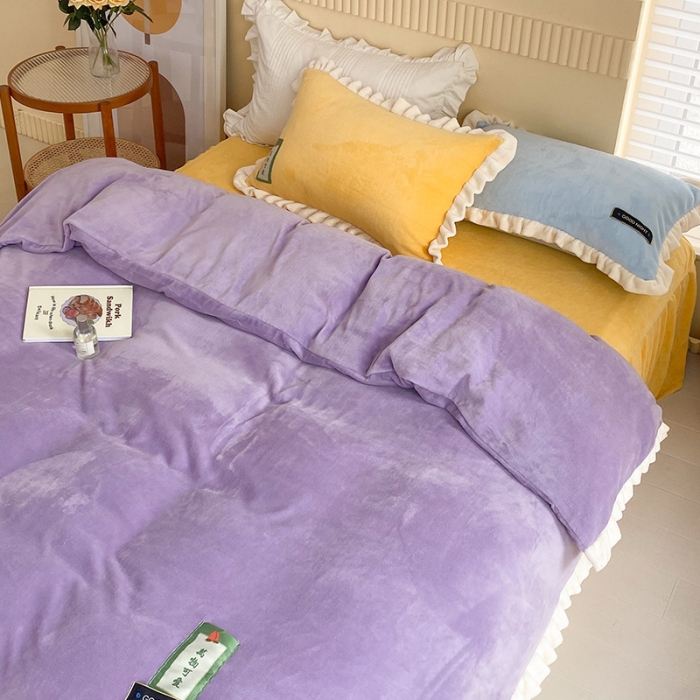 91家纺网 家纺一手货源 找家纺 金爱家2021新款牛奶绒230g糖果色四件套 糖果色-风信紫