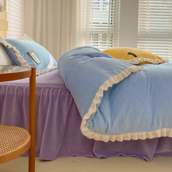 91家纺网 家纺一手货源 找家纺 金爱家2021新款牛奶绒230g糖果色四件套 糖果色-清水蓝