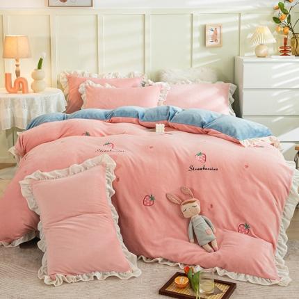 91家纺网 家纺一手货源 找家纺 （总）沐辰 2021新款超厚韩版刺绣牛奶绒四件套