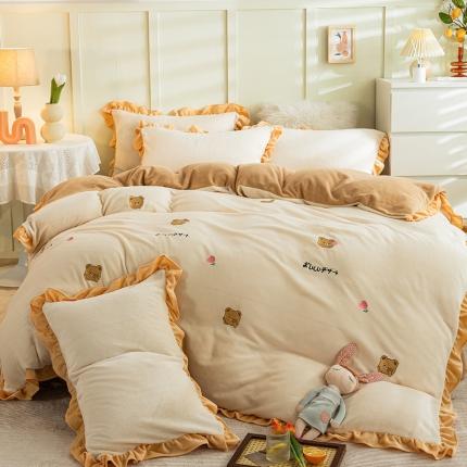 91家纺网 家纺一手货源 找家纺 （总）沐辰 2021新款超厚韩版刺绣牛奶绒四件套