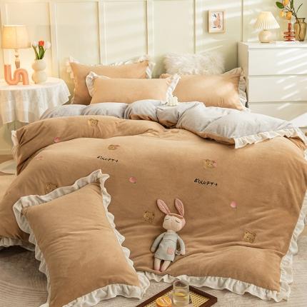 91家纺网 家纺一手货源 找家纺 （总）沐辰 2021新款超厚韩版刺绣牛奶绒四件套