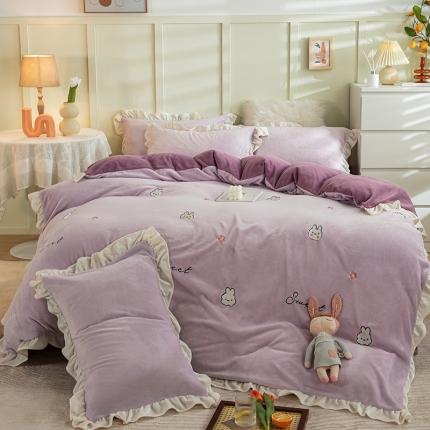 91家纺网 家纺一手货源 找家纺 （总）沐辰 2021新款超厚韩版刺绣牛奶绒四件套