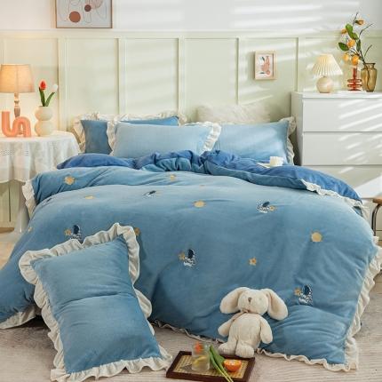 91家纺网 家纺一手货源 找家纺 （总）沐辰 2021新款超厚韩版刺绣牛奶绒四件套