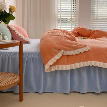 金爱家2021新款牛奶绒230g糖果色单床裙 糖果色-美人蕉橙