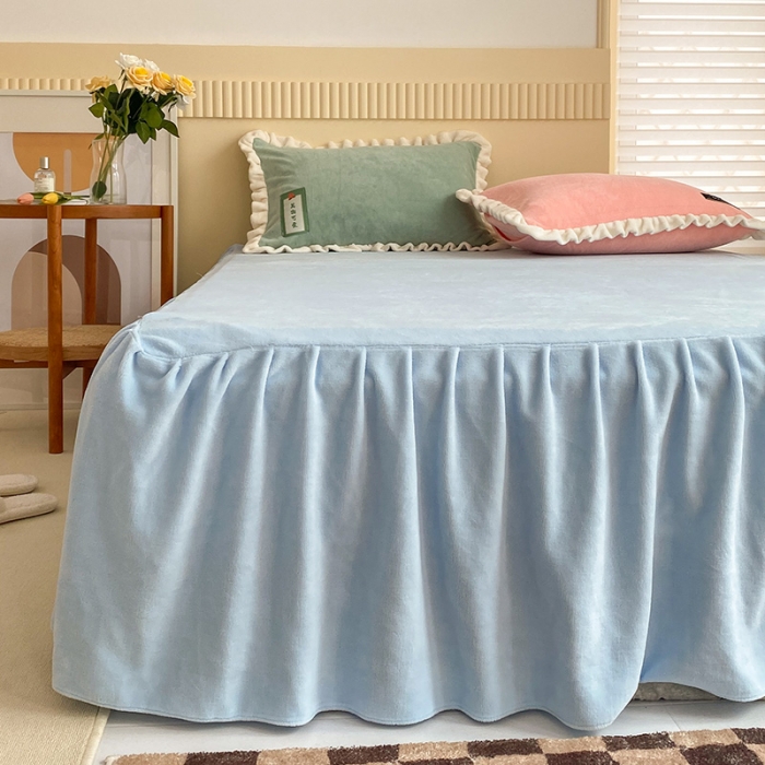 91家纺网 家纺一手货源 找家纺 金爱家2021新款牛奶绒230g糖果色单床裙 糖果色-美人蕉橙