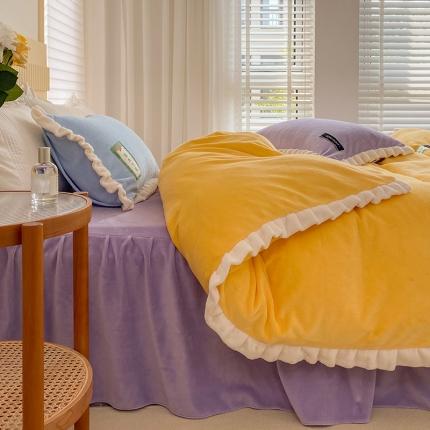 金爱家2021新款牛奶绒230g糖果色单床裙 糖果色-浅烙黄