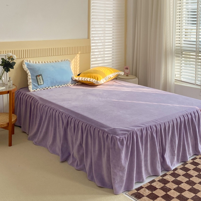 91家纺网 家纺一手货源 找家纺 金爱家2021新款牛奶绒230g糖果色单床裙 糖果色-清水蓝