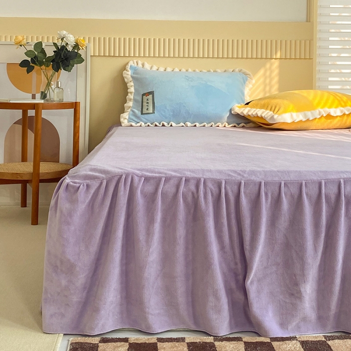 91家纺网 家纺一手货源 找家纺 金爱家2021新款牛奶绒230g糖果色单床裙 糖果色-清水蓝